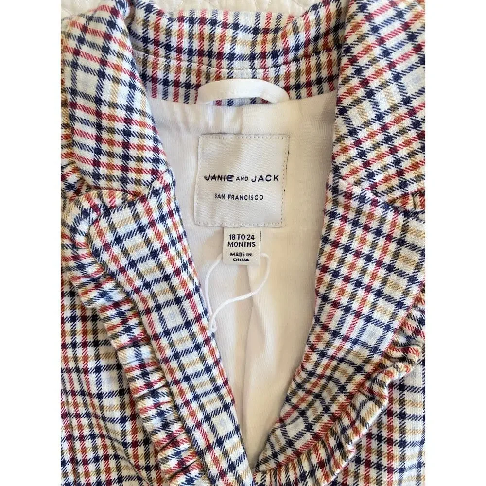 Janie & Jack Toddler Baby Girl Multi Plaid Check Equestrian Blazer Jacket 18-24m